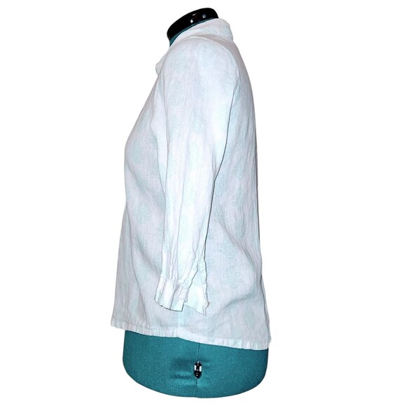 J. Jill Womens Med White Aqua Blue Paisley Linen 3/4 Sleeve Pintuck Tunic Shirt - Picture 3 of 5